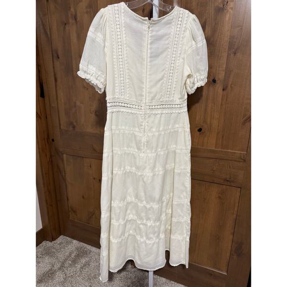 Sweet Baby Jamie by Jamie Mizrahi lace embroidered dress, Ivory, Large Preowned - Picture 2 of 6